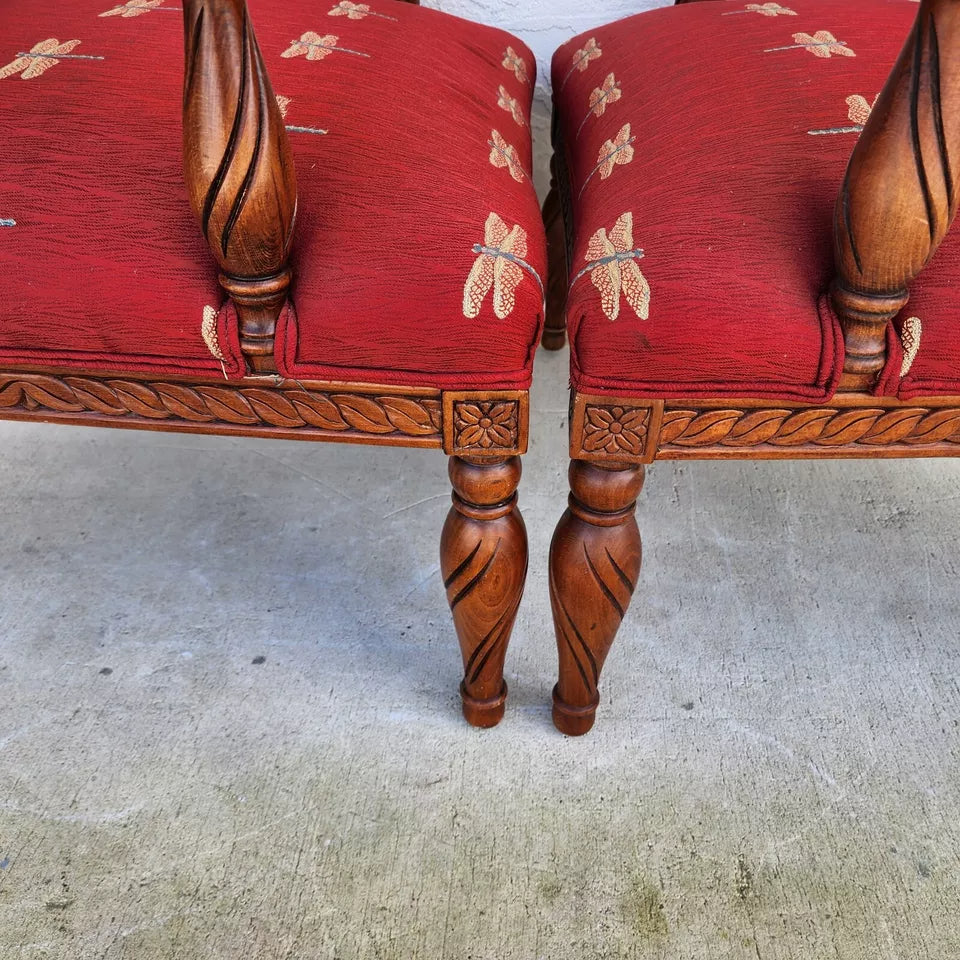 Oversized Armchairs with Dragonflies Pair by Fairfield