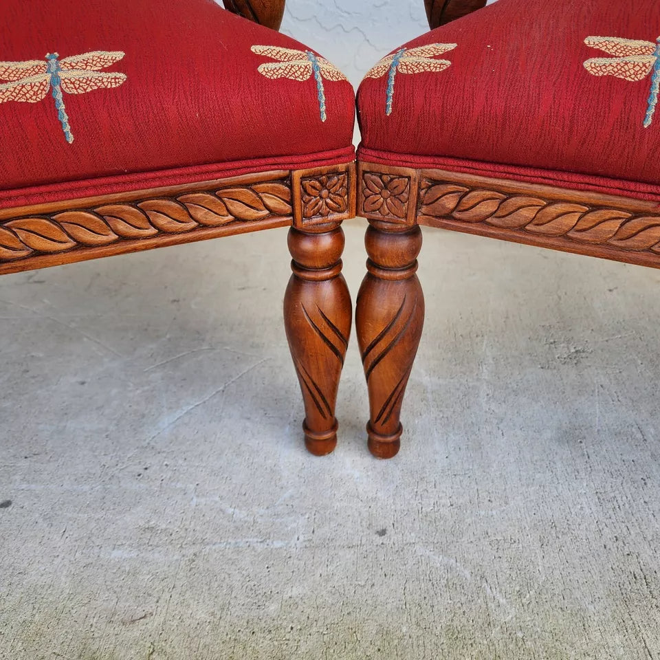 Oversized Armchairs with Dragonflies Pair by Fairfield