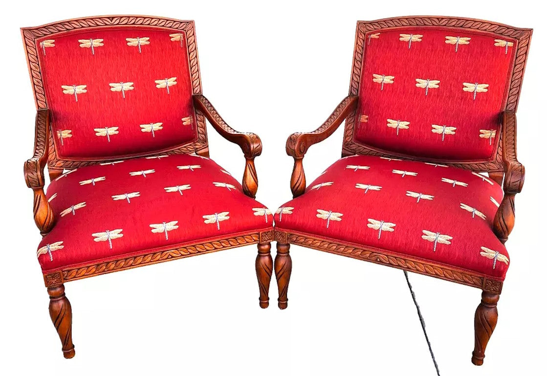 Oversized Armchairs with Dragonflies Pair by Fairfield