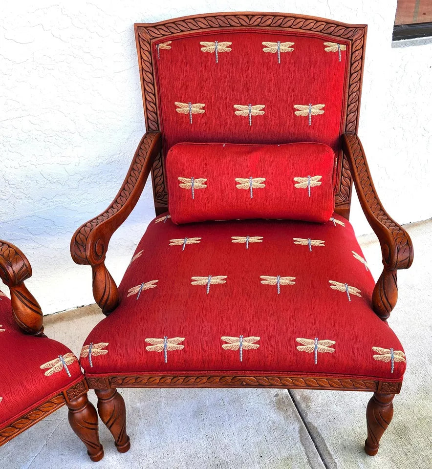 Oversized Armchairs with Dragonflies Pair by Fairfield