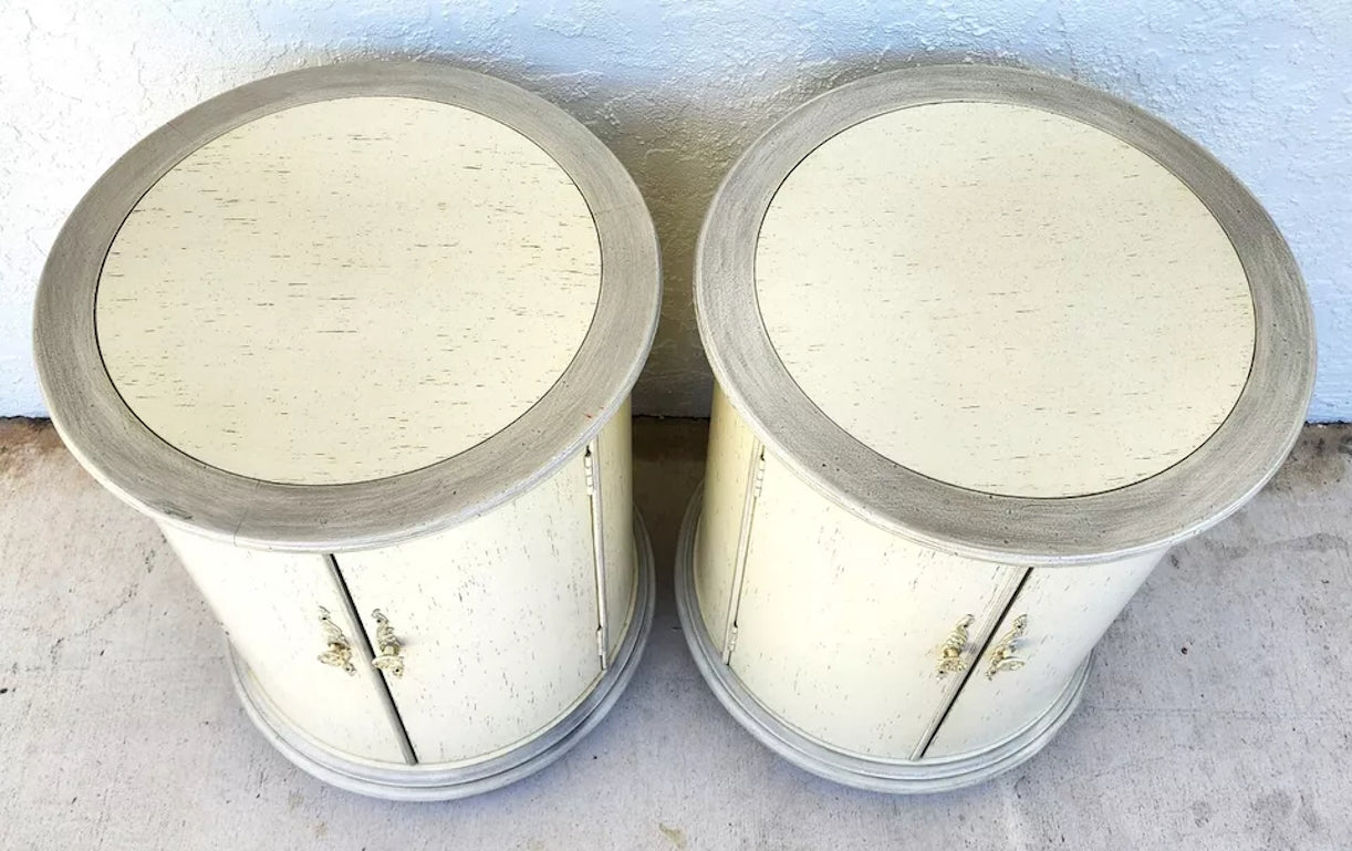 Designer Drum Side Tables Bedside Pair