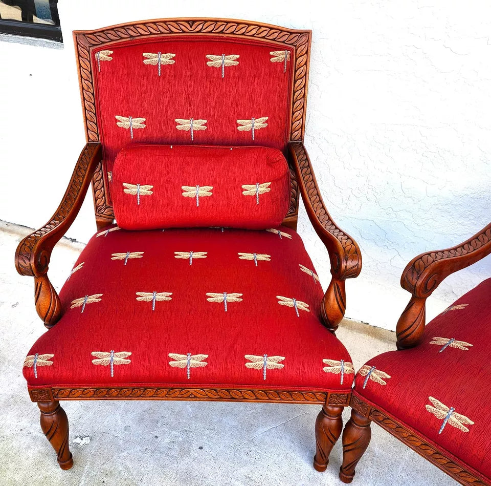 Oversized Armchairs with Dragonflies Pair by Fairfield