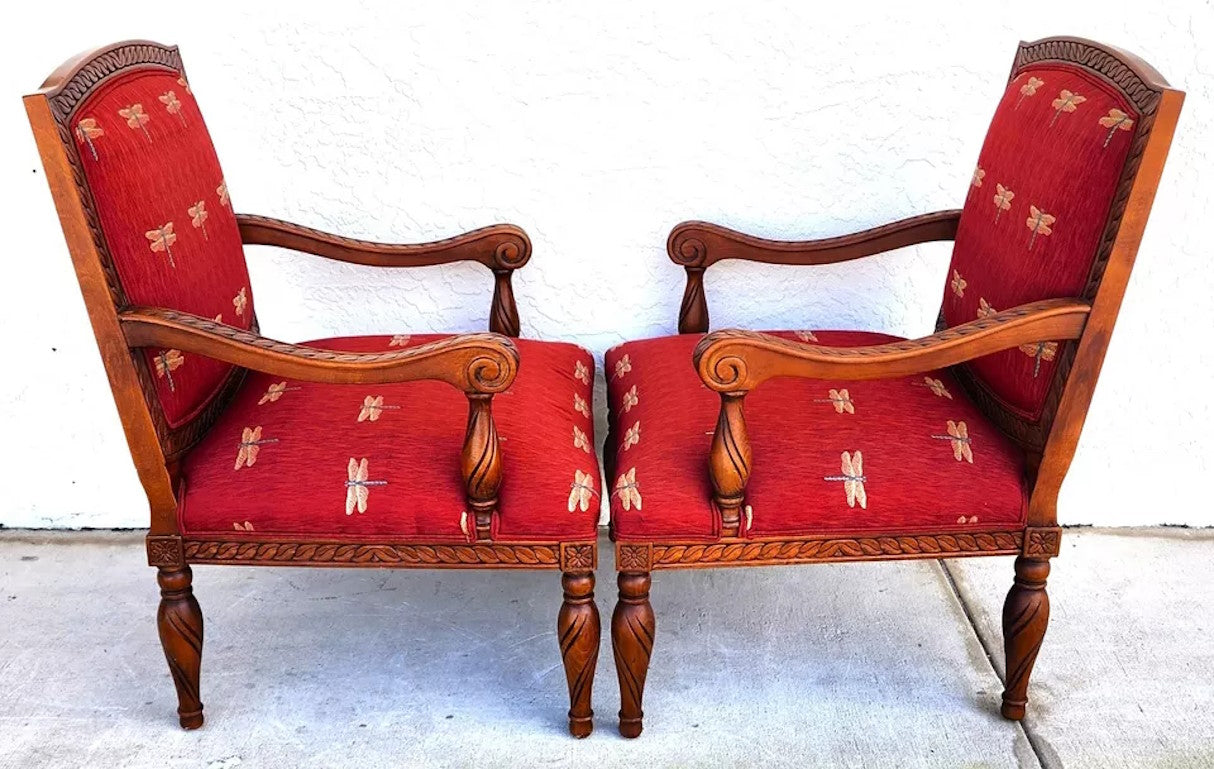 Oversized Armchairs with Dragonflies Pair by Fairfield