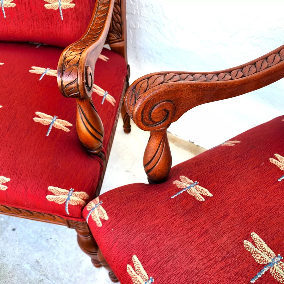 Oversized Armchairs with Dragonflies Pair by Fairfield