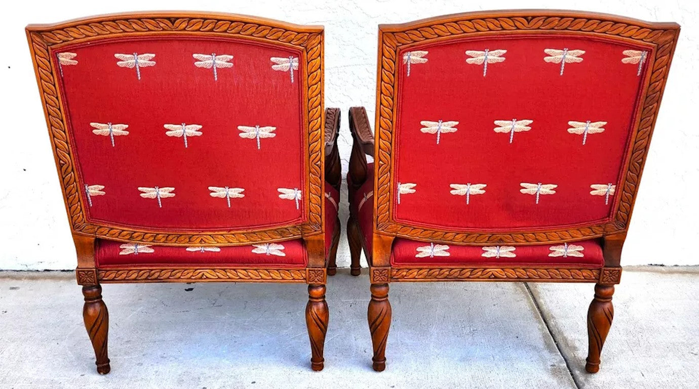 Oversized Armchairs with Dragonflies Pair by Fairfield