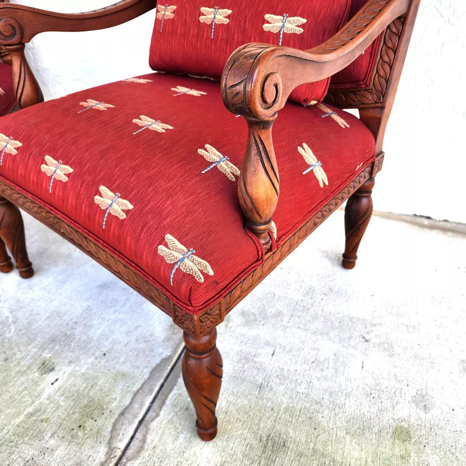 Oversized Armchairs with Dragonflies Pair by Fairfield