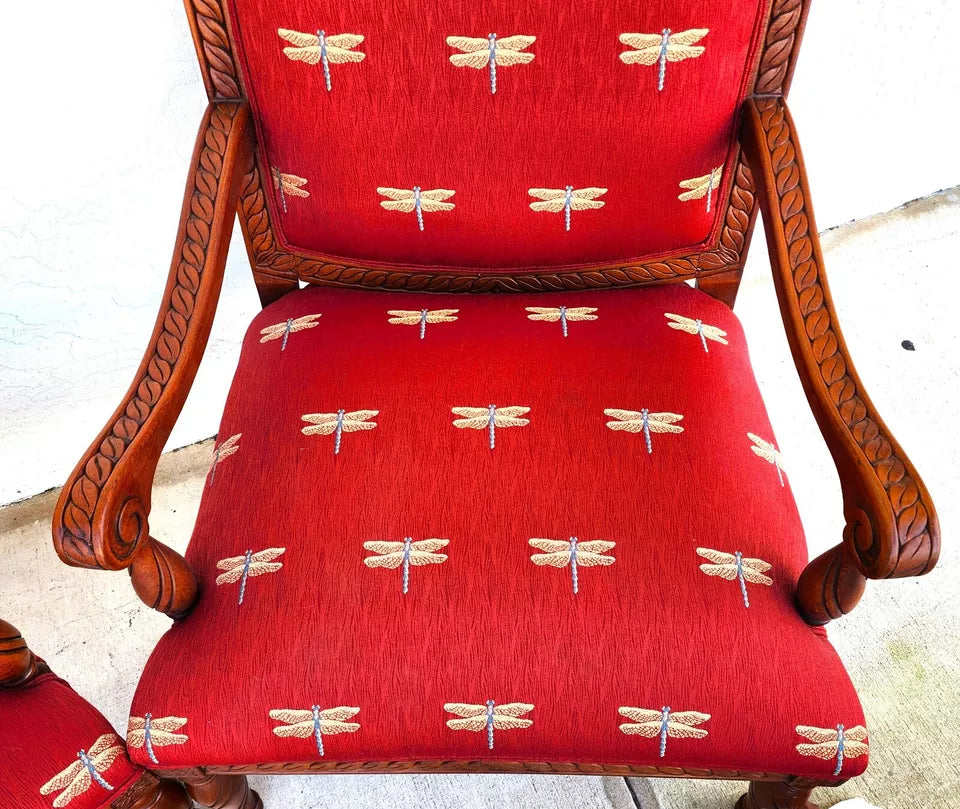 Oversized Armchairs with Dragonflies Pair by Fairfield