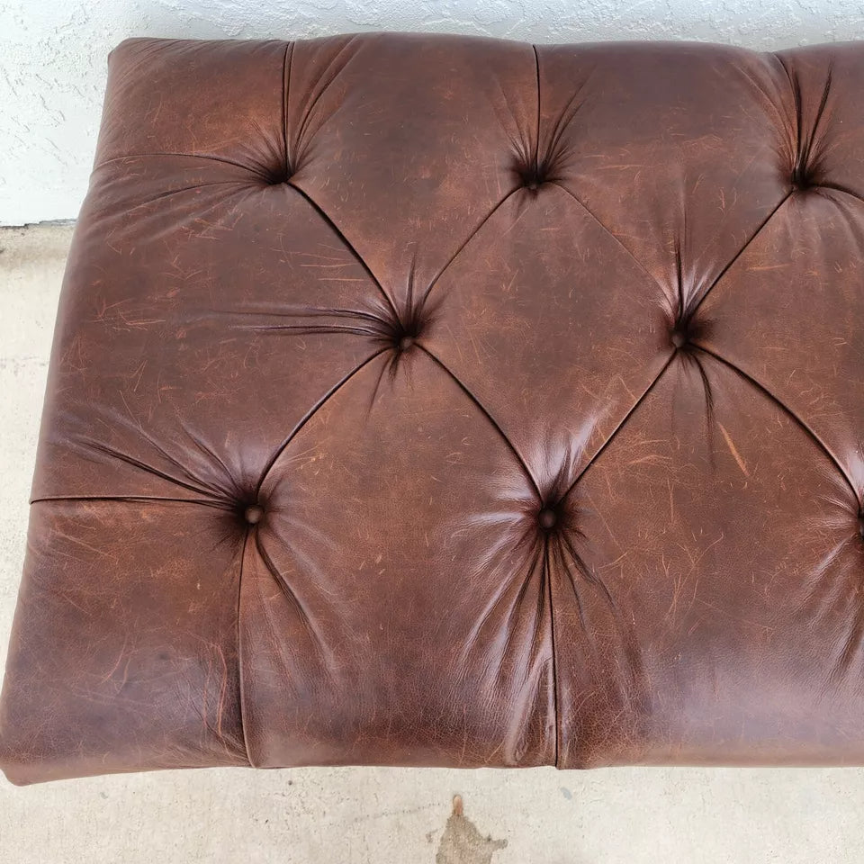 Ethan Allen English Chesterfield Leather Ottoman