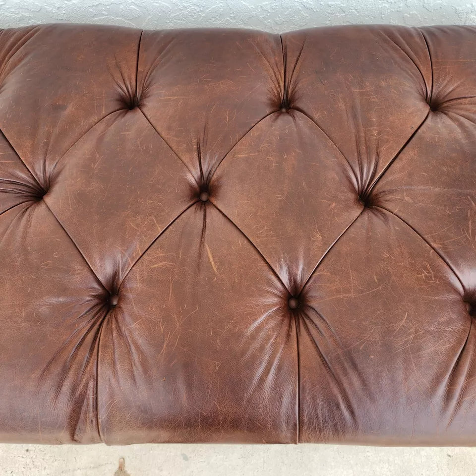 Ethan Allen English Chesterfield Leather Ottoman