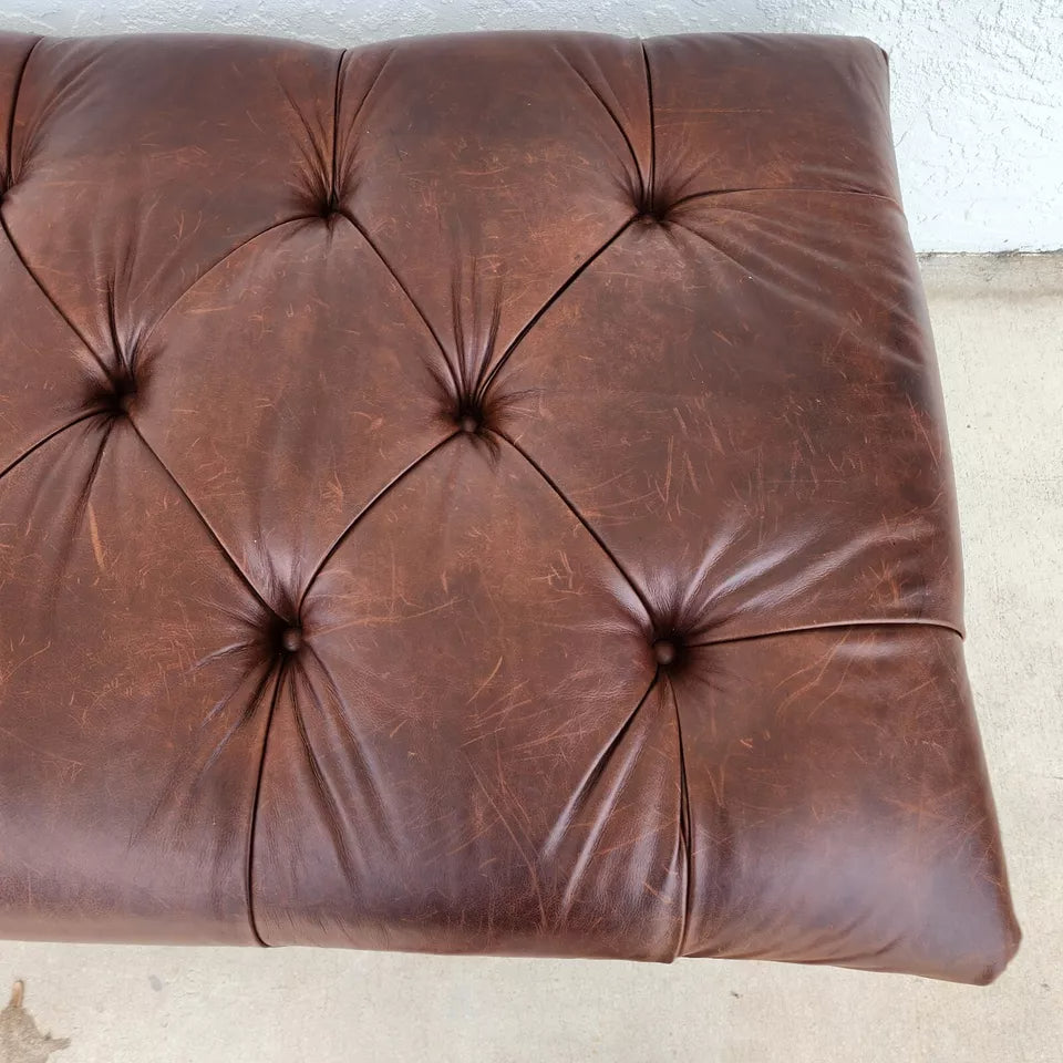 Ethan Allen English Chesterfield Leather Ottoman