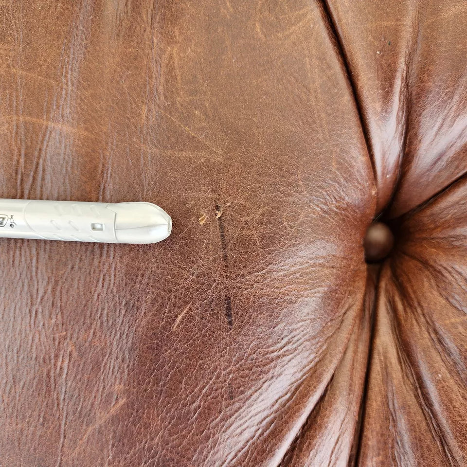 Ethan Allen English Chesterfield Leather Ottoman