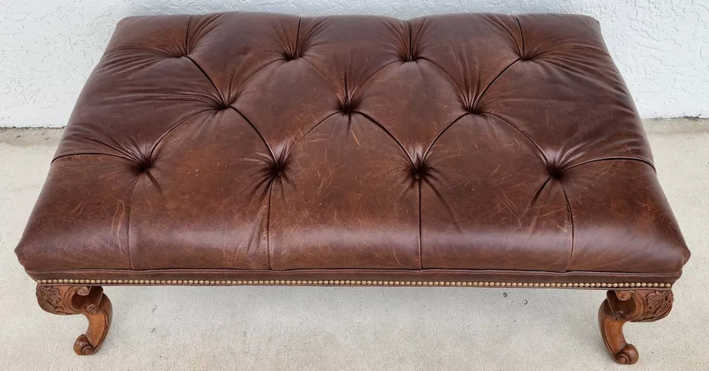 Ethan Allen English Chesterfield Leather Ottoman
