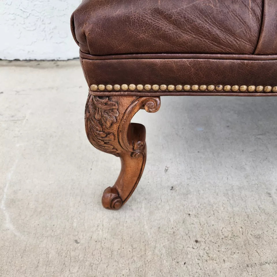 Ethan Allen English Chesterfield Leather Ottoman