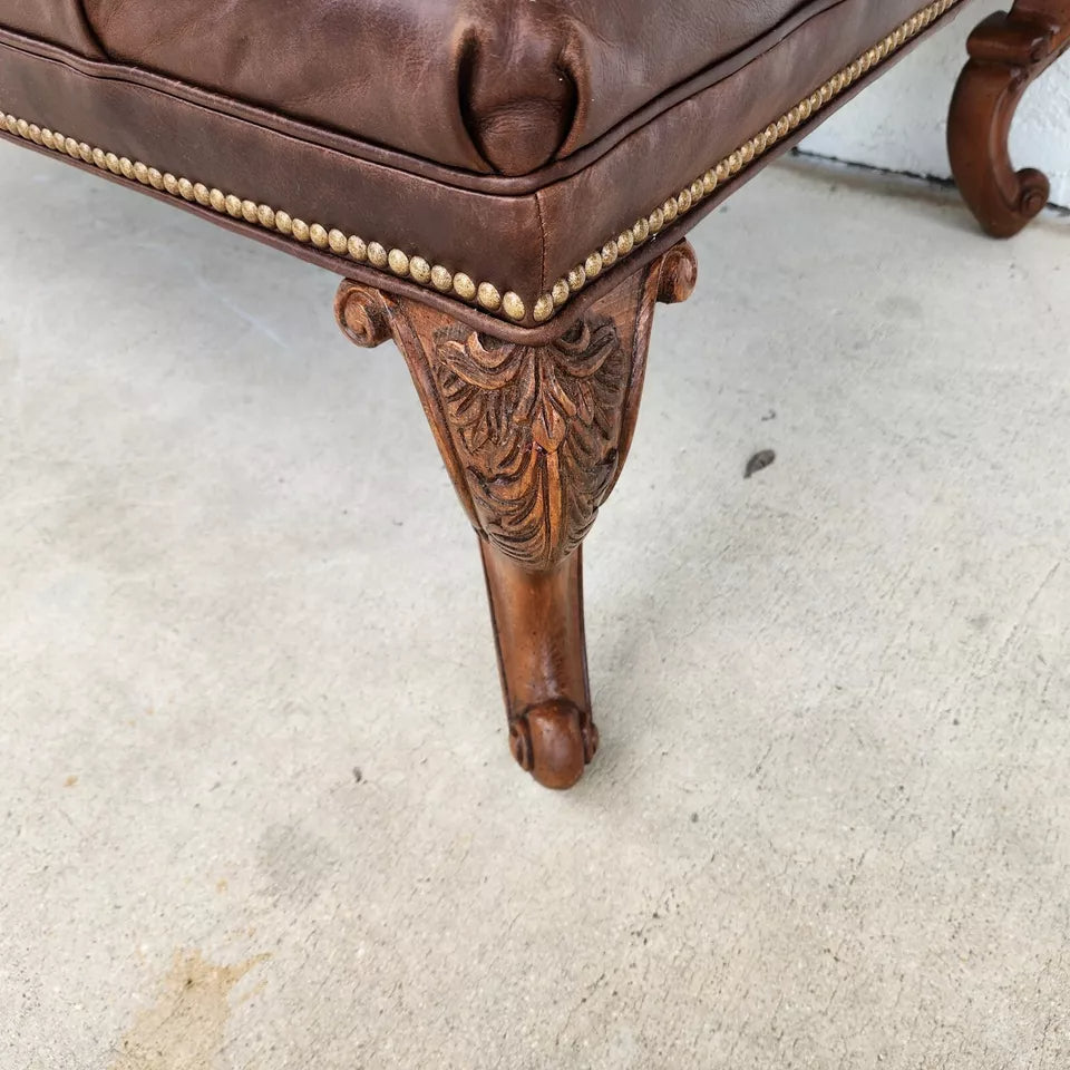 Ethan Allen English Chesterfield Leather Ottoman