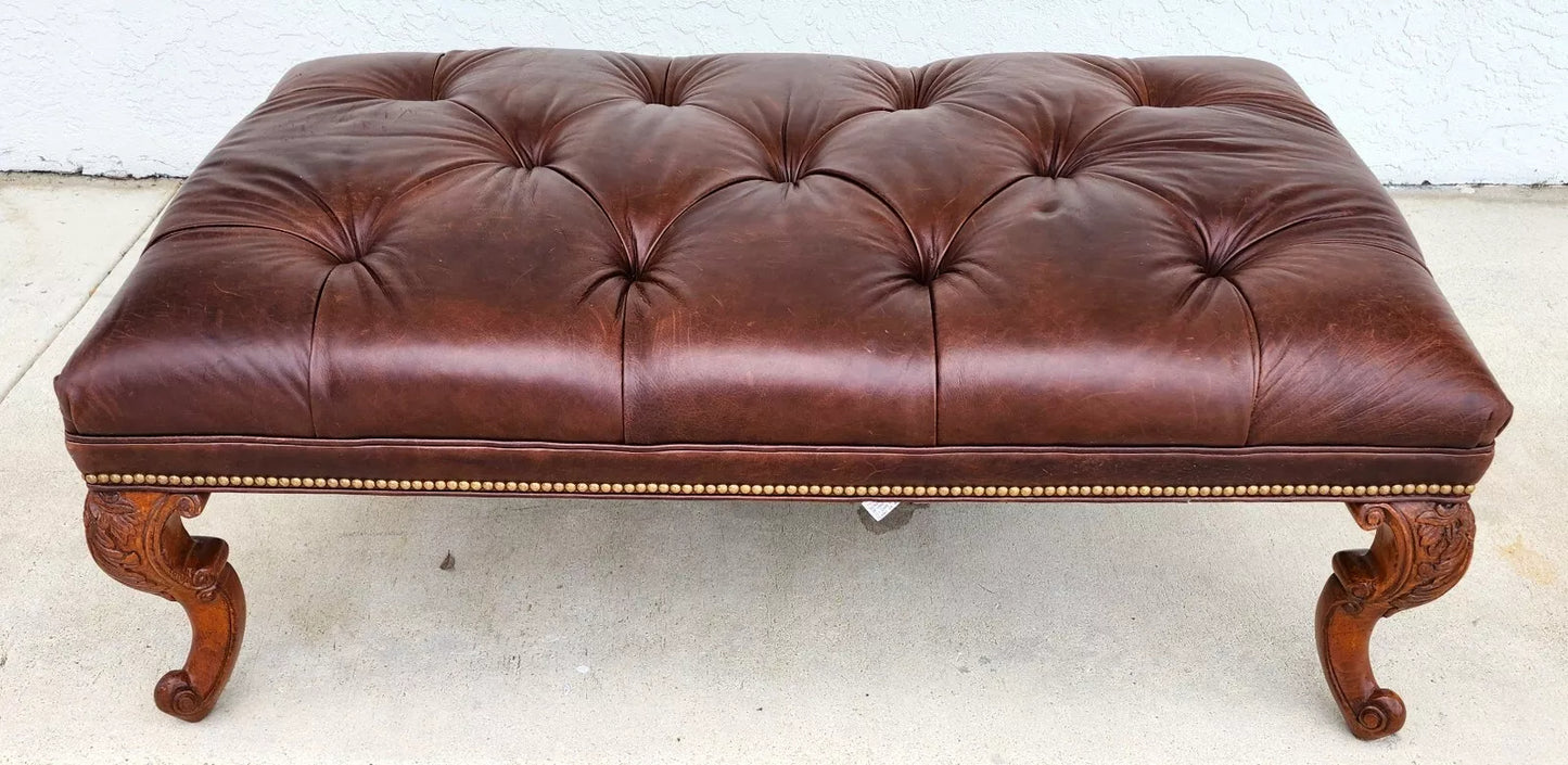 Ethan Allen English Chesterfield Leather Ottoman