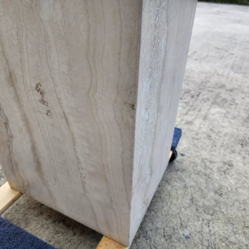 Ello Italian Dining Table Travertine & Glass 1970s