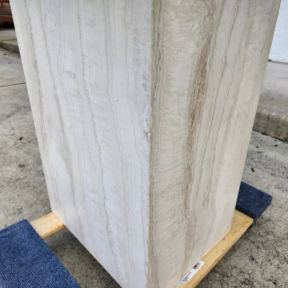 Ello Italian Dining Table Travertine & Glass 1970s