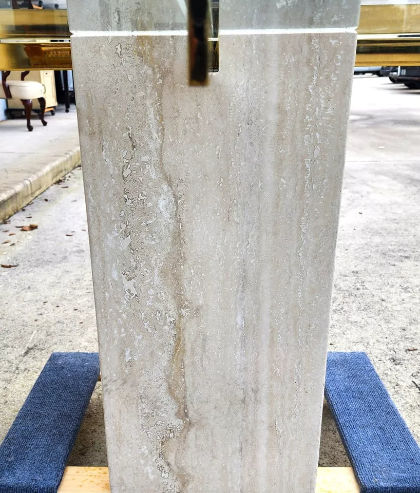 Ello Italian Dining Table Travertine & Glass 1970s