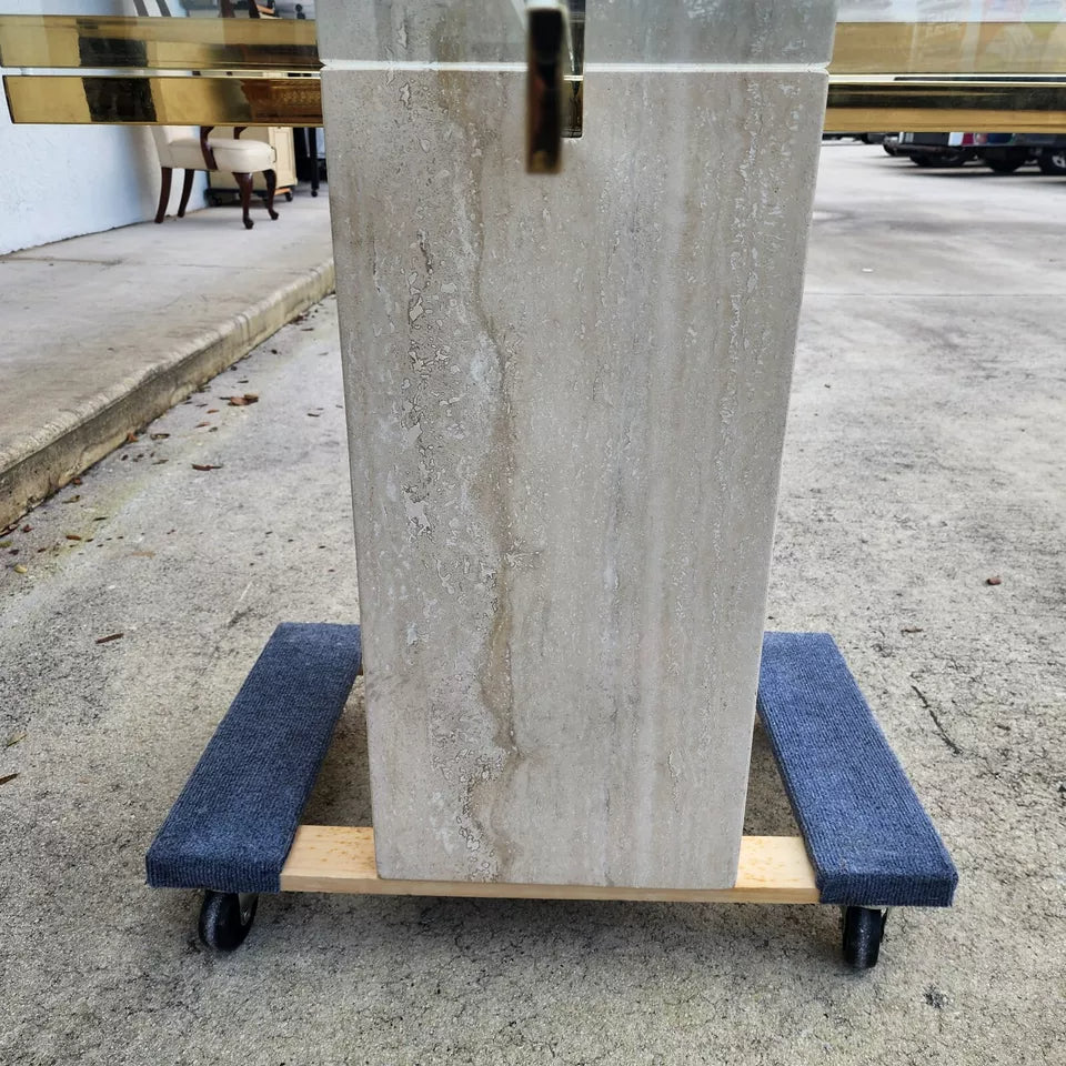 Ello Italian Dining Table Travertine & Glass 1970s