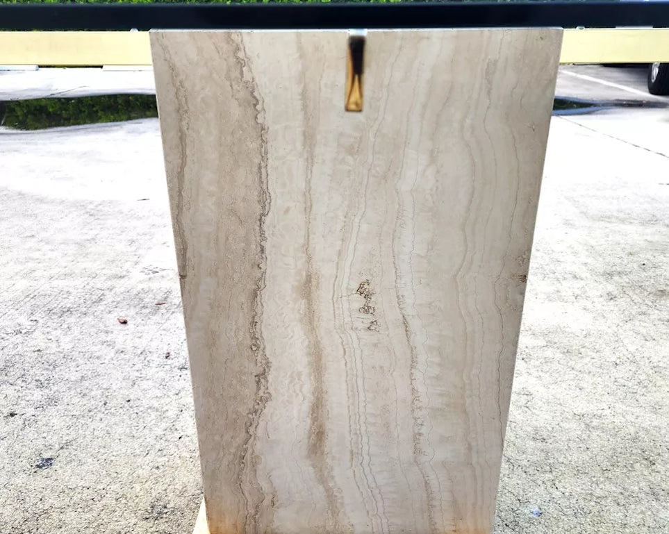Ello Italian Dining Table Travertine & Glass 1970s