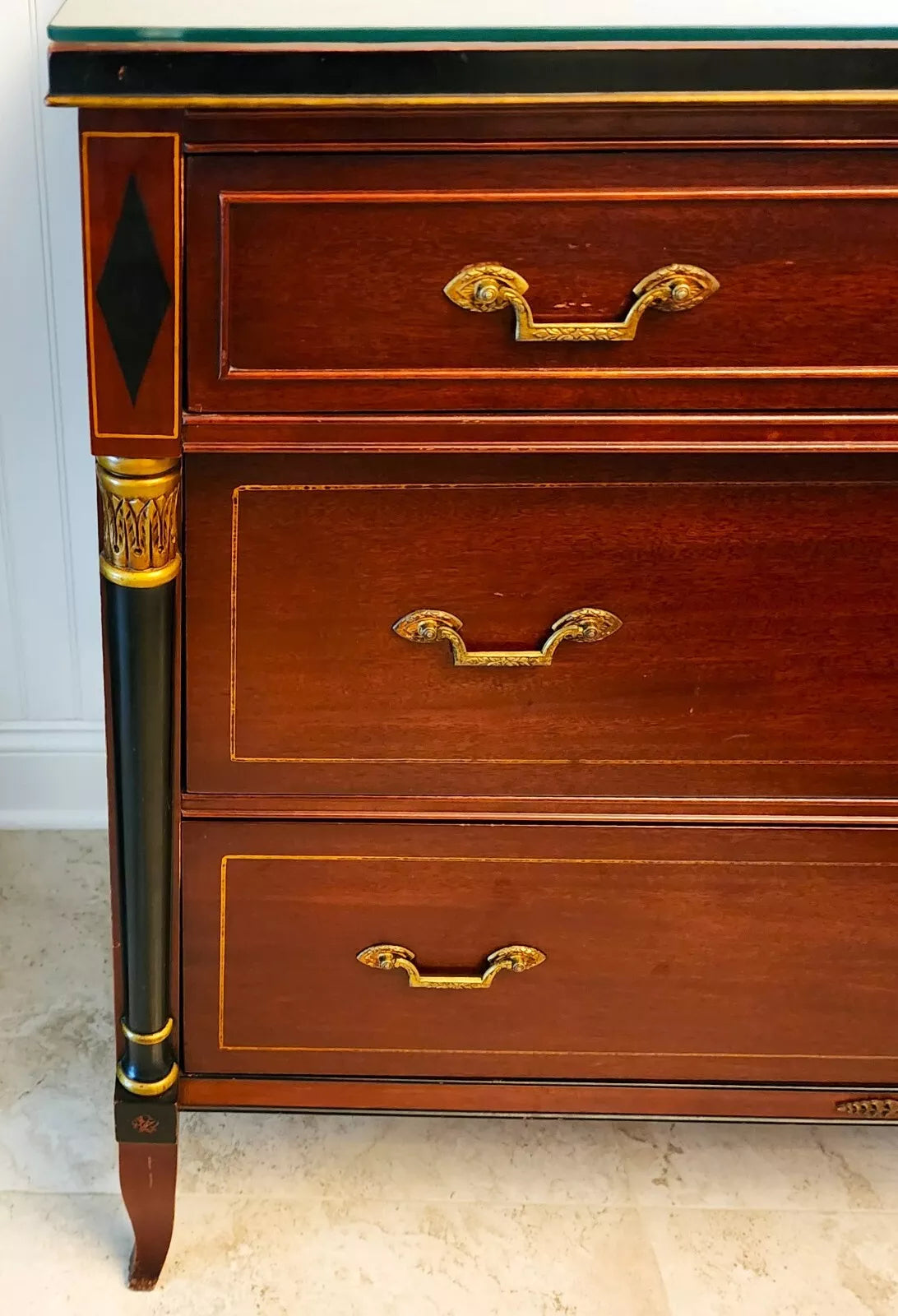 Rway French Empire Dresser Buffet Glass Top