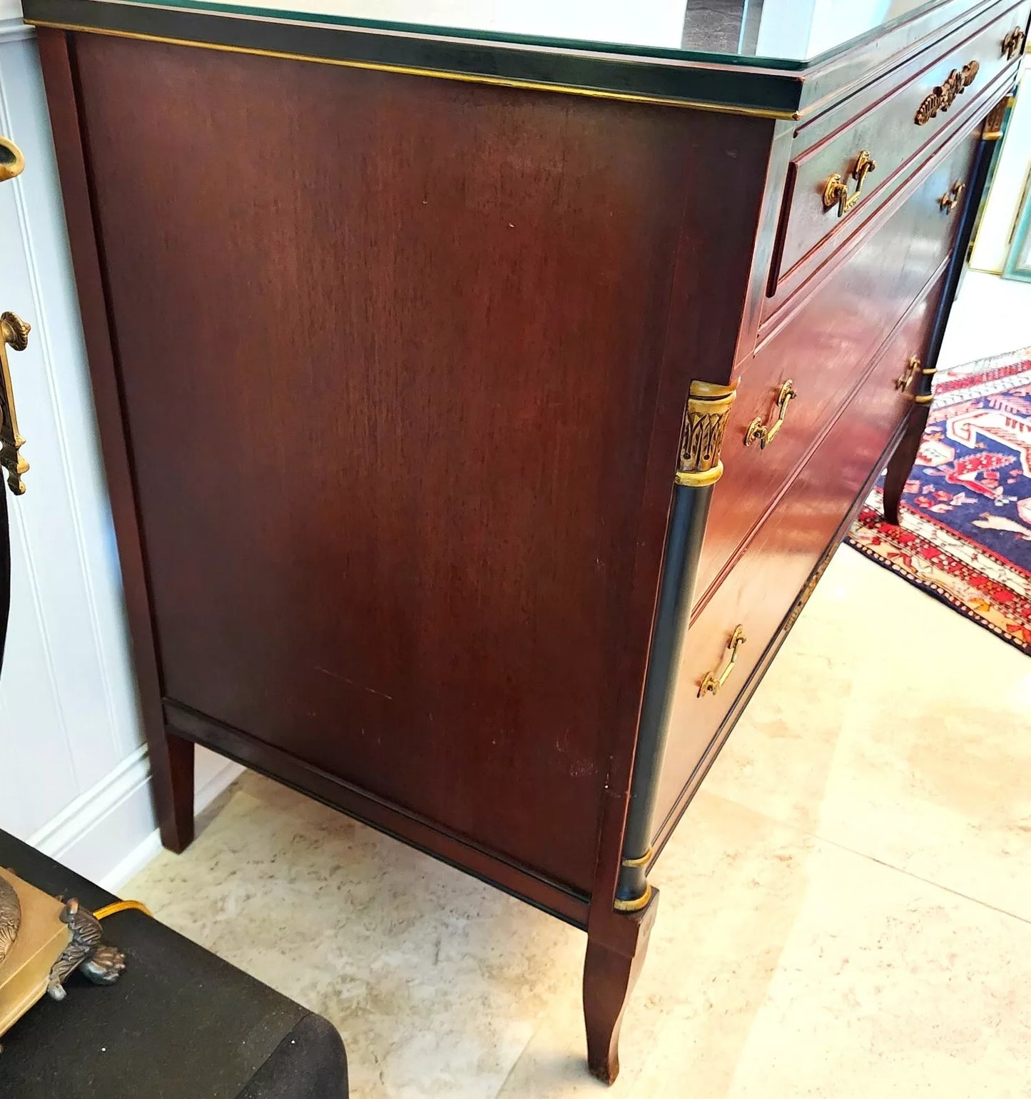 Rway French Empire Dresser Buffet Glass Top