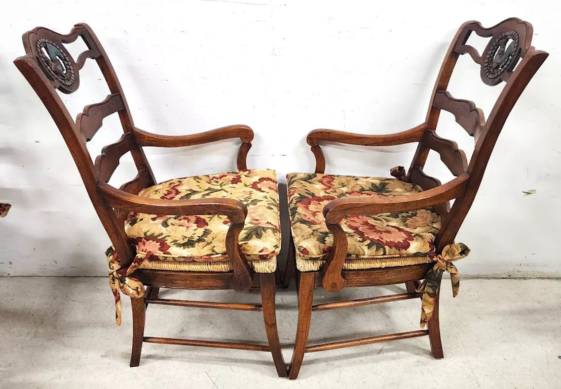 French Country Ladderback Chairs Rooster Medallions Rush Seats