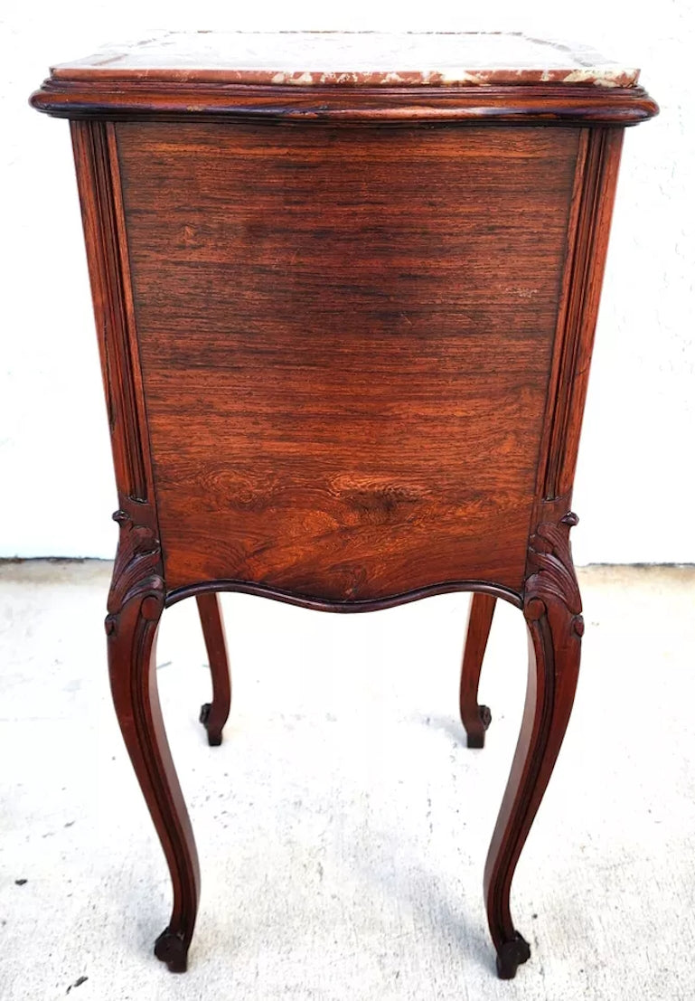 French Bedside Cabinet End Table Walnut & Marble
