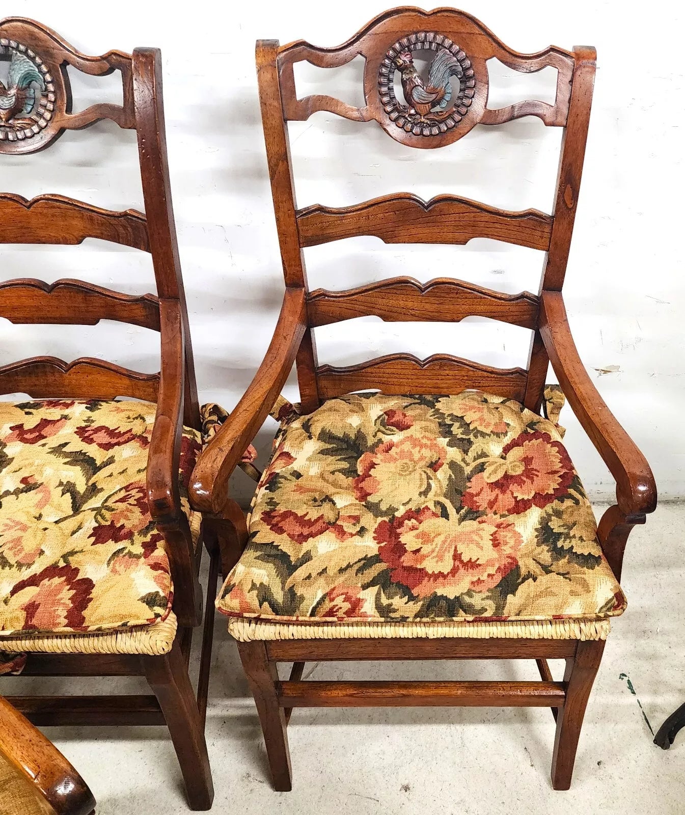 French Country Ladderback Chairs Rooster Medallions Rush Seats