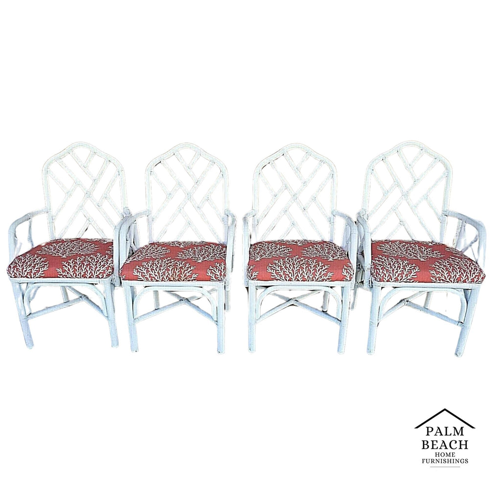 (4) McGuire Style Boho Rattan Dining Armchairs