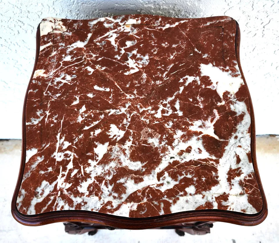 French Bedside Cabinet End Table Walnut & Marble