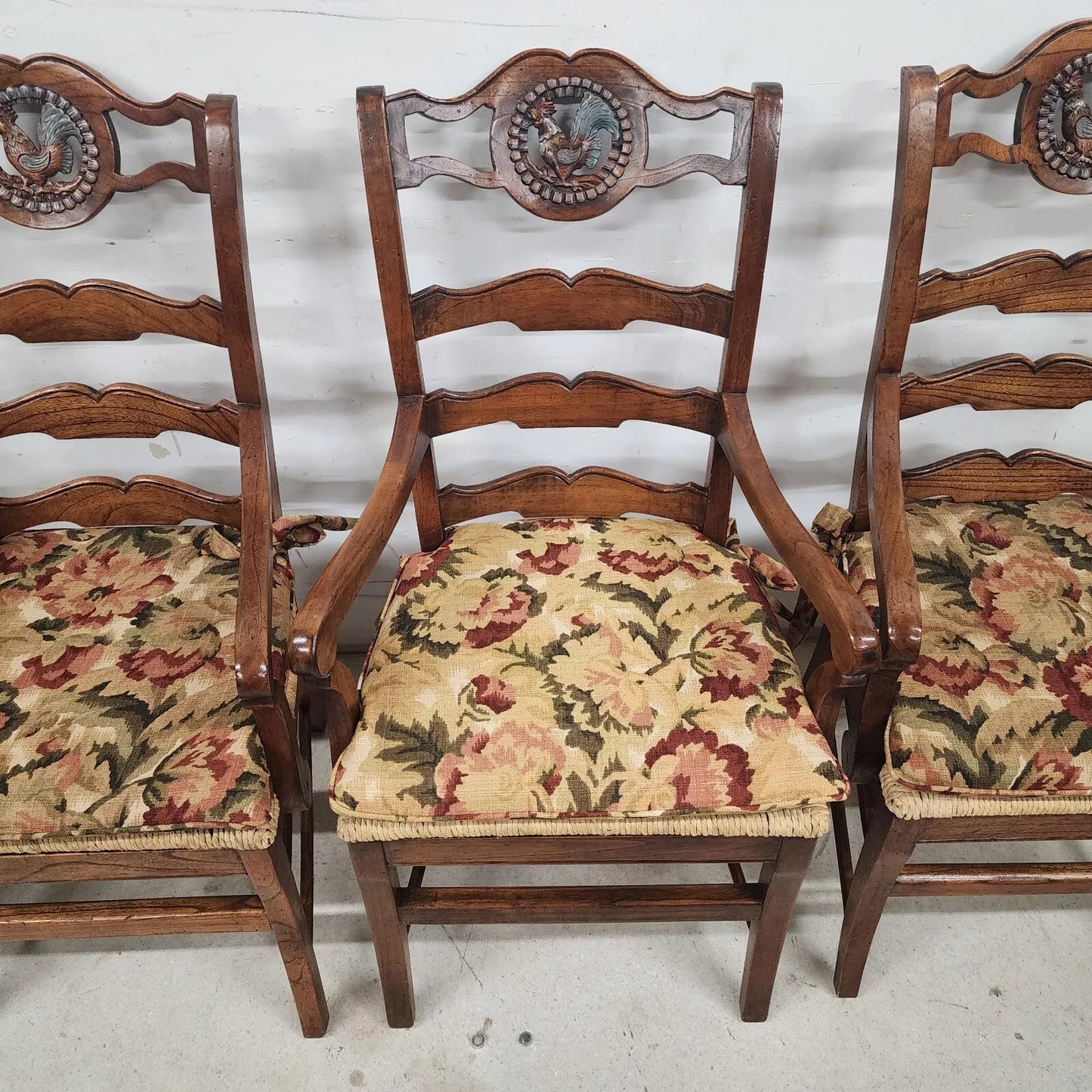 French Country Ladderback Chairs Rooster Medallions Rush Seats