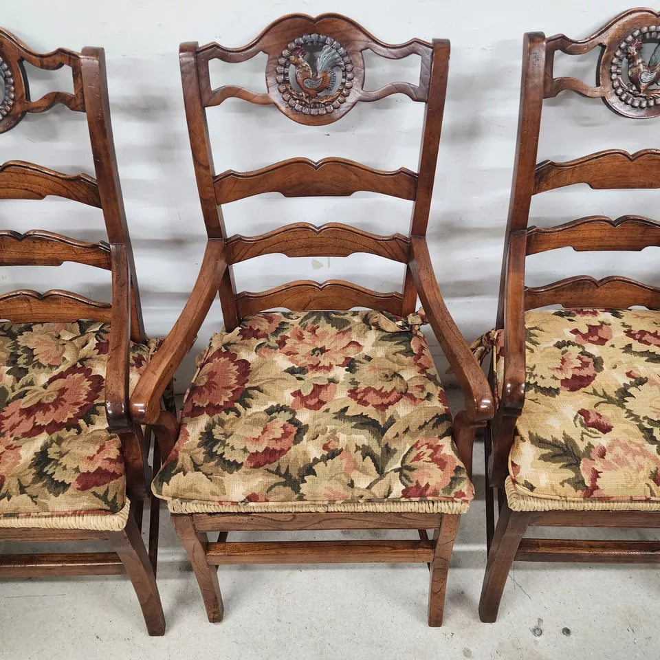 French Country Ladderback Chairs Rooster Medallions Rush Seats
