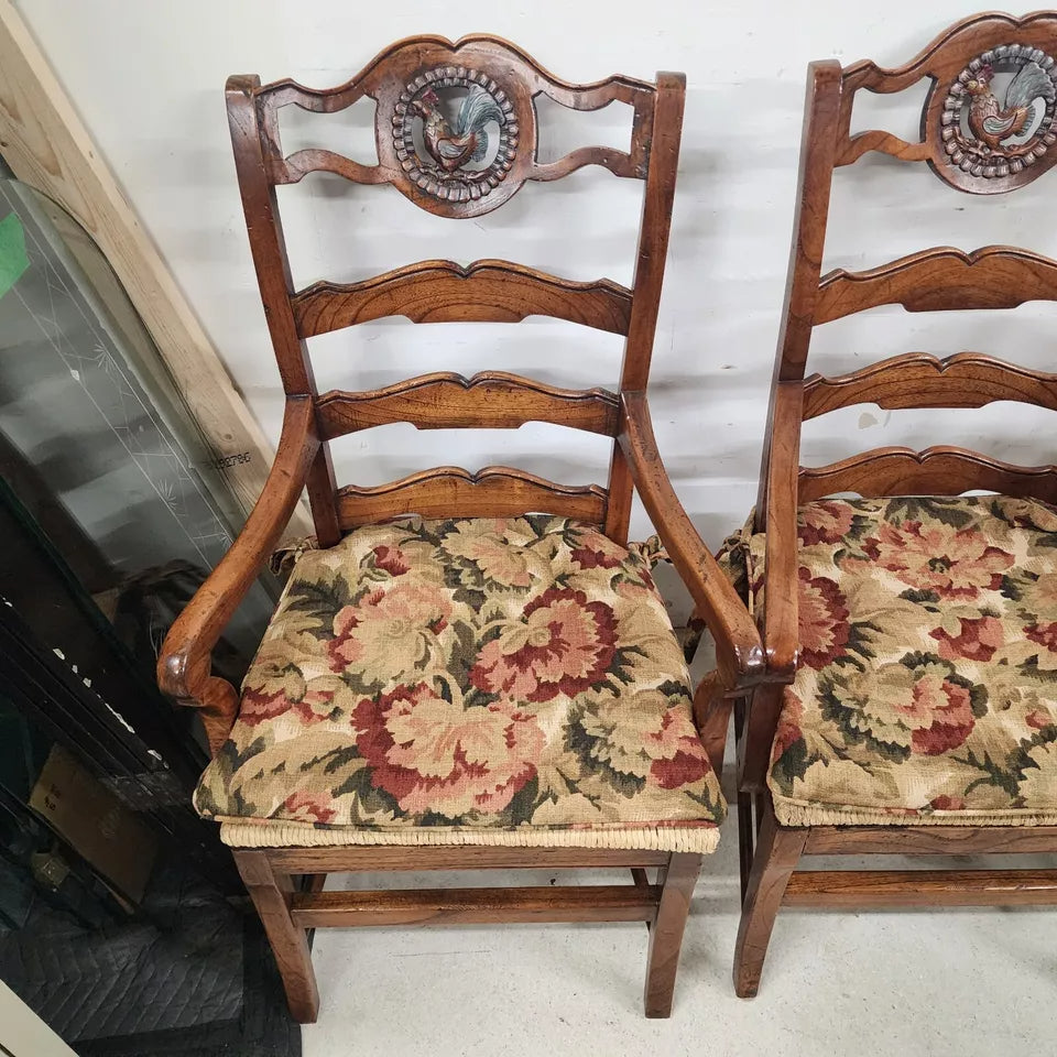French Country Ladderback Chairs Rooster Medallions Rush Seats