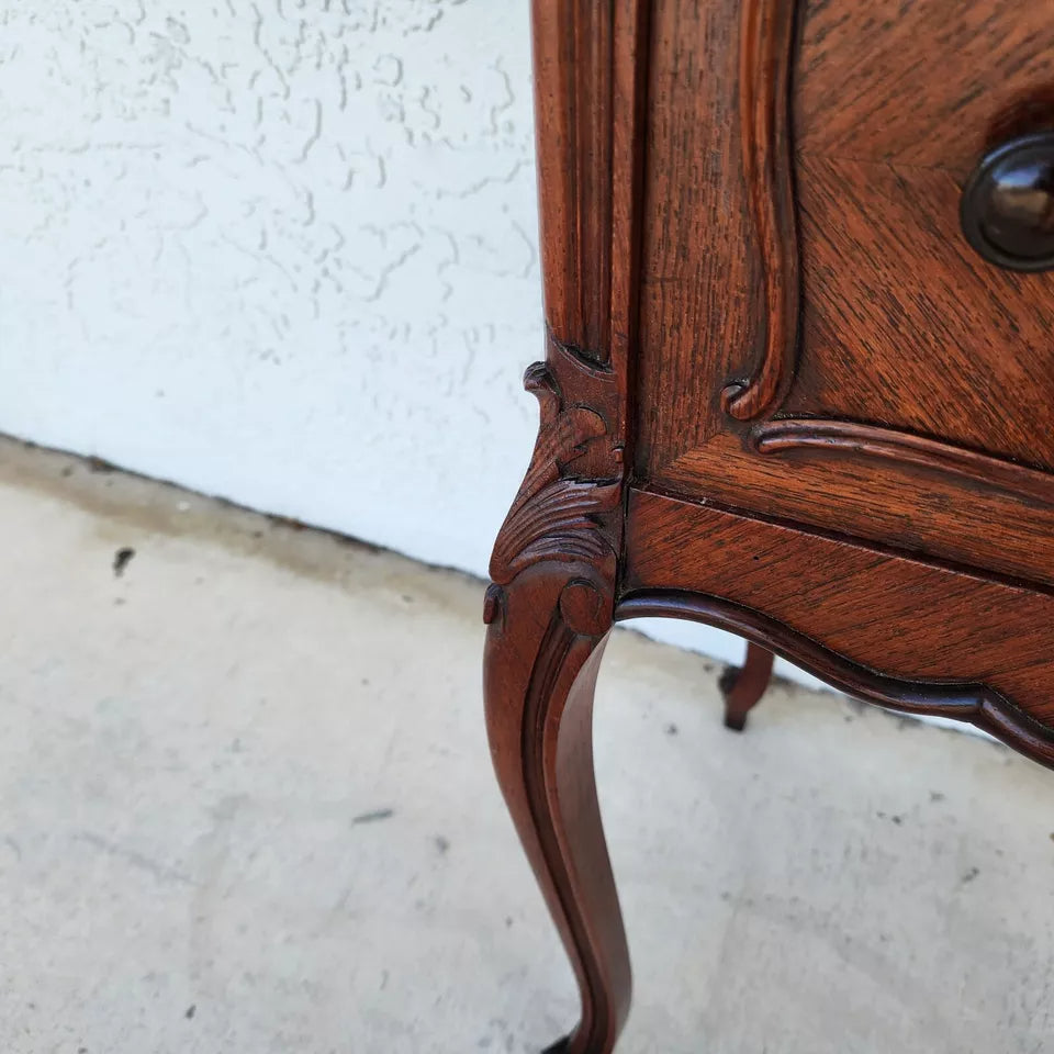 French Bedside Cabinet End Table Walnut & Marble