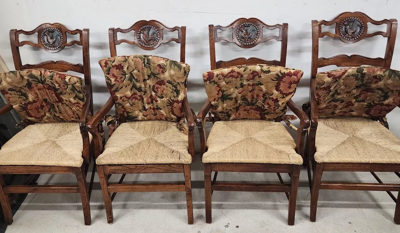 French Country Ladderback Chairs Rooster Medallions Rush Seats