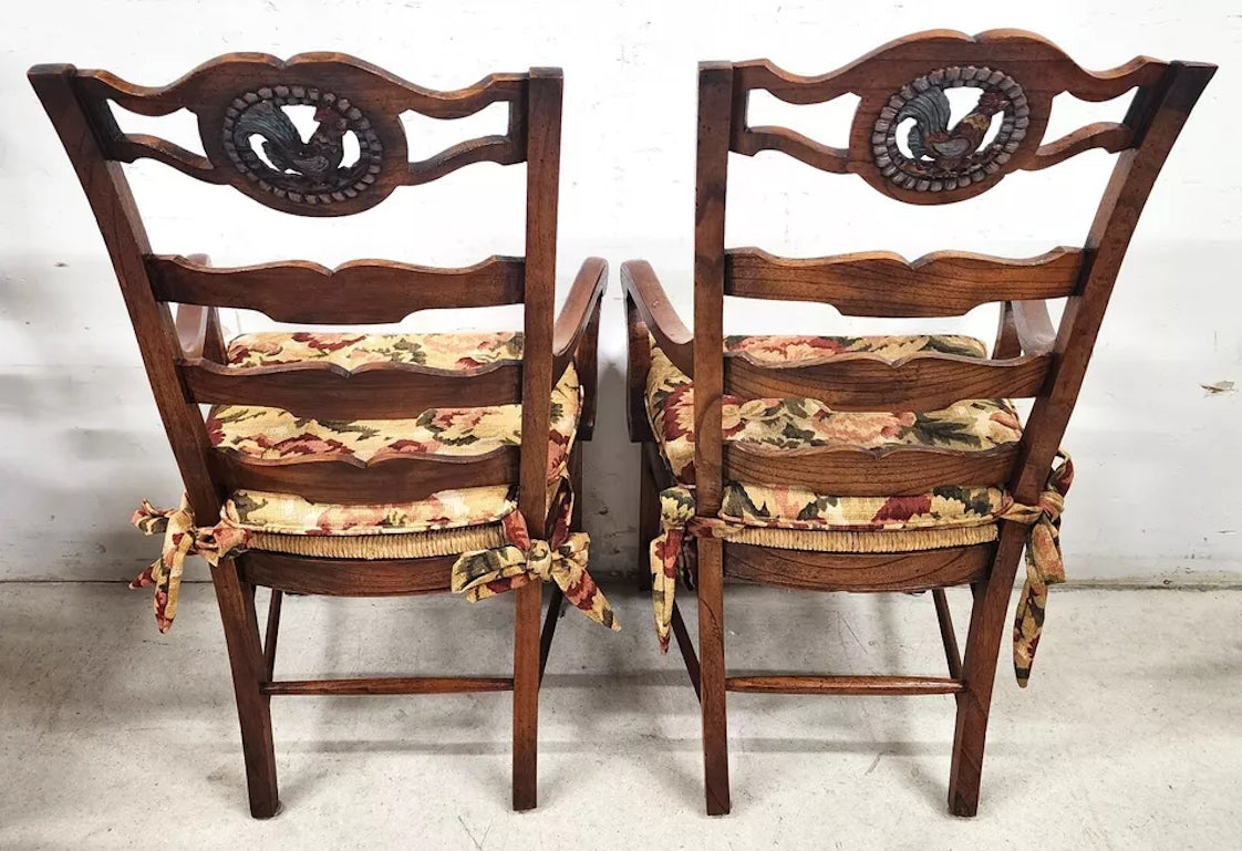 French Country Ladderback Chairs Rooster Medallions Rush Seats