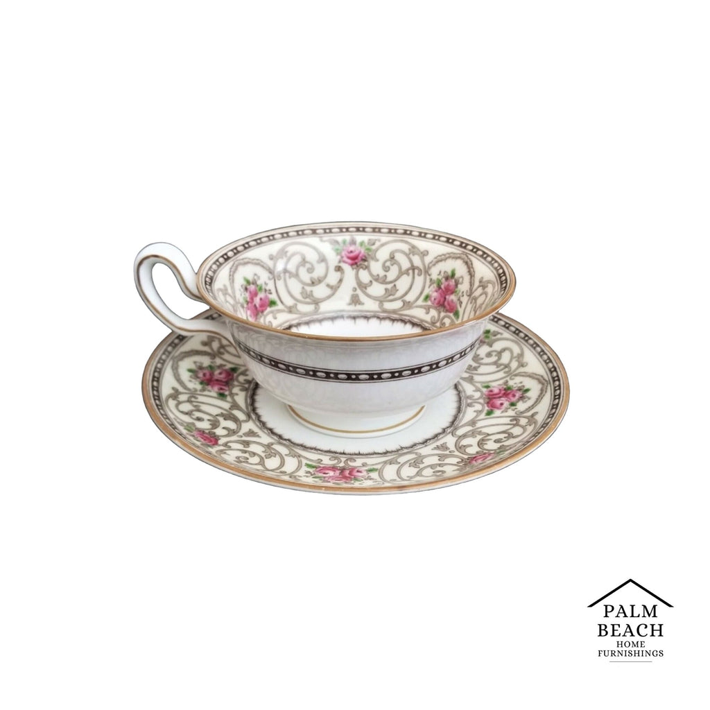 (1) Only WEDGWOOD Avondale Cup & Saucer Set Cream with Scrolls and Pink Roses