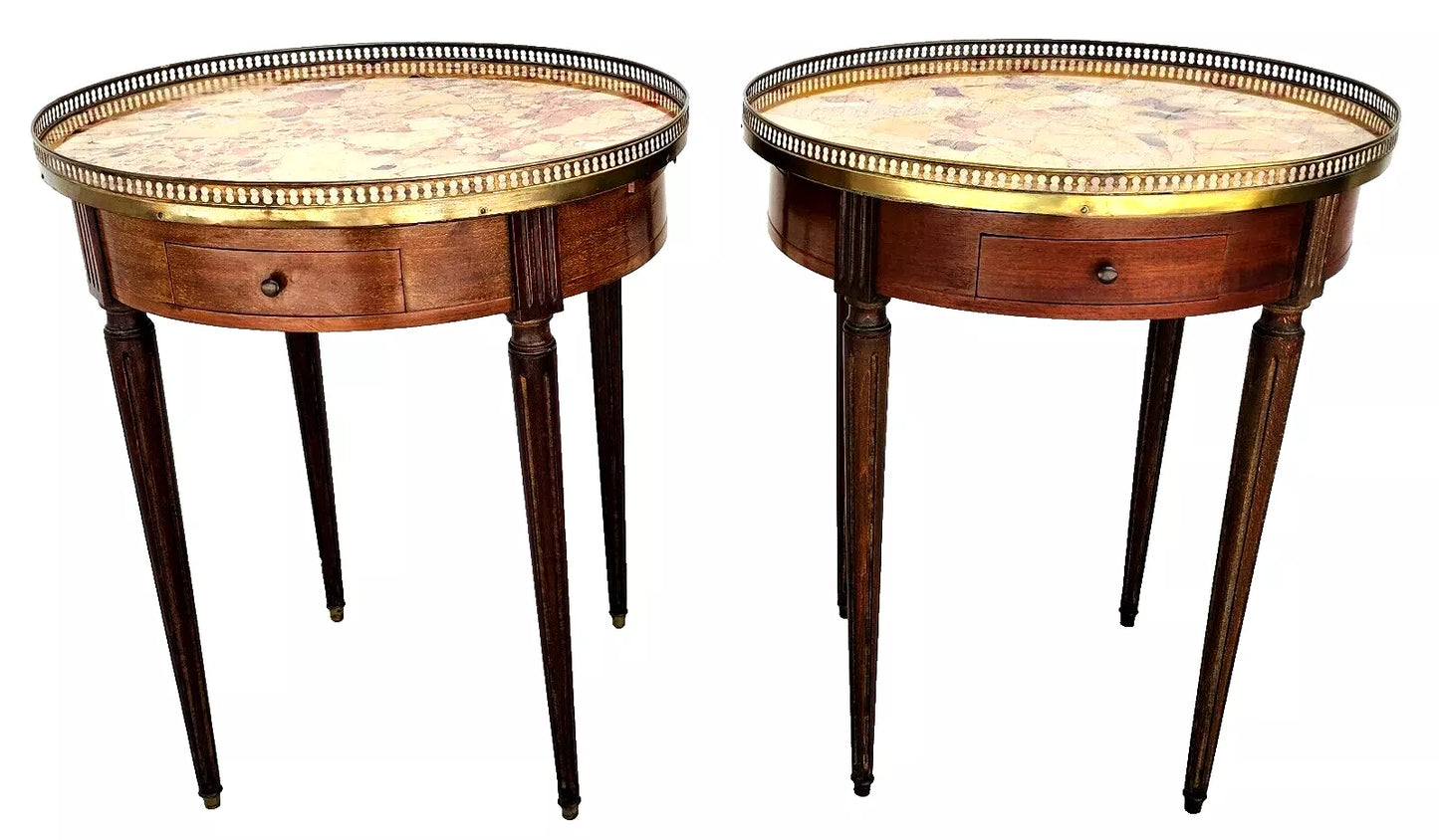 FRENCH BOUILLOTTE TABLES WITH BRECHE D'ALEP MARBLE TOPS Pair