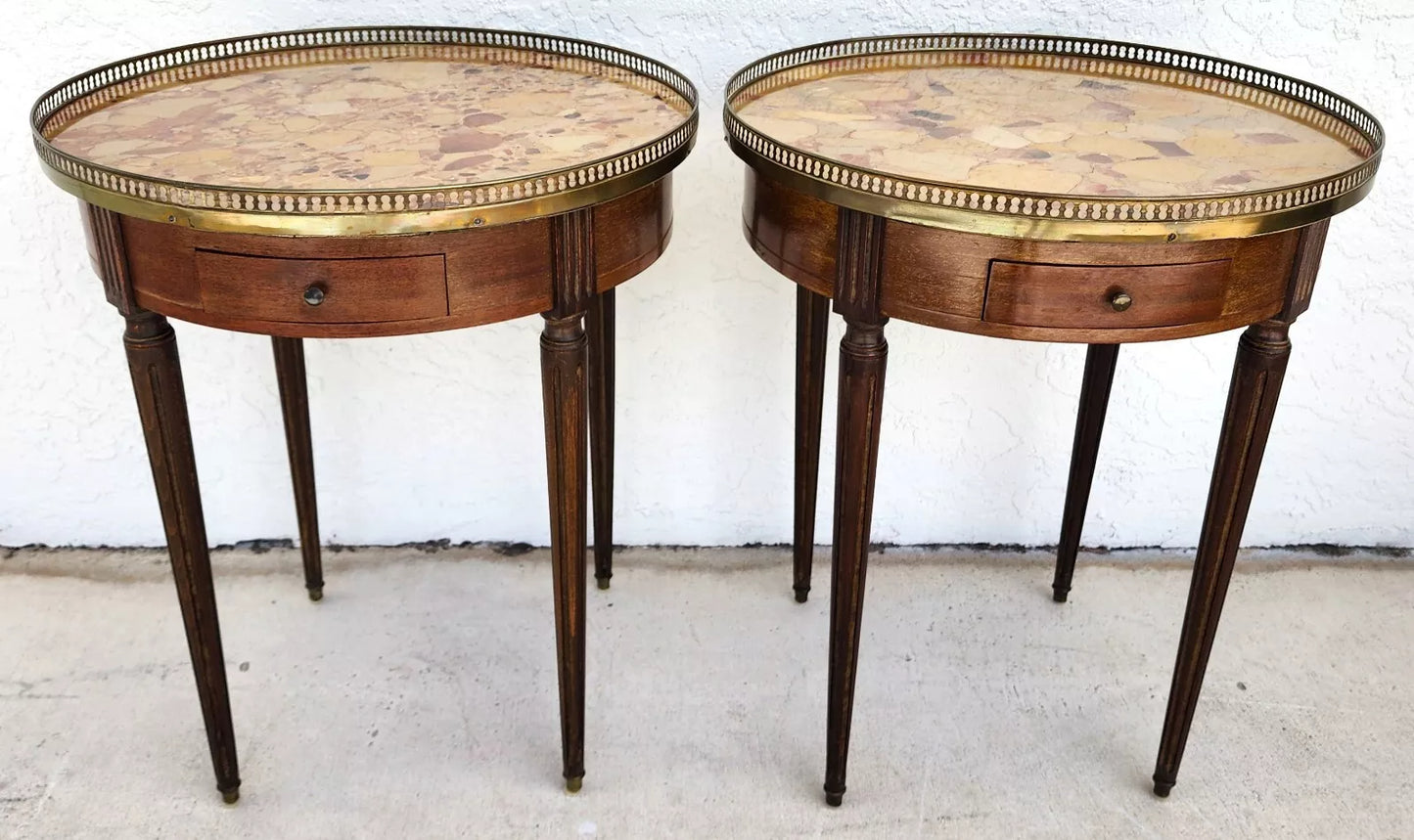 FRENCH BOUILLOTTE TABLES WITH BRECHE D'ALEP MARBLE TOPS Pair