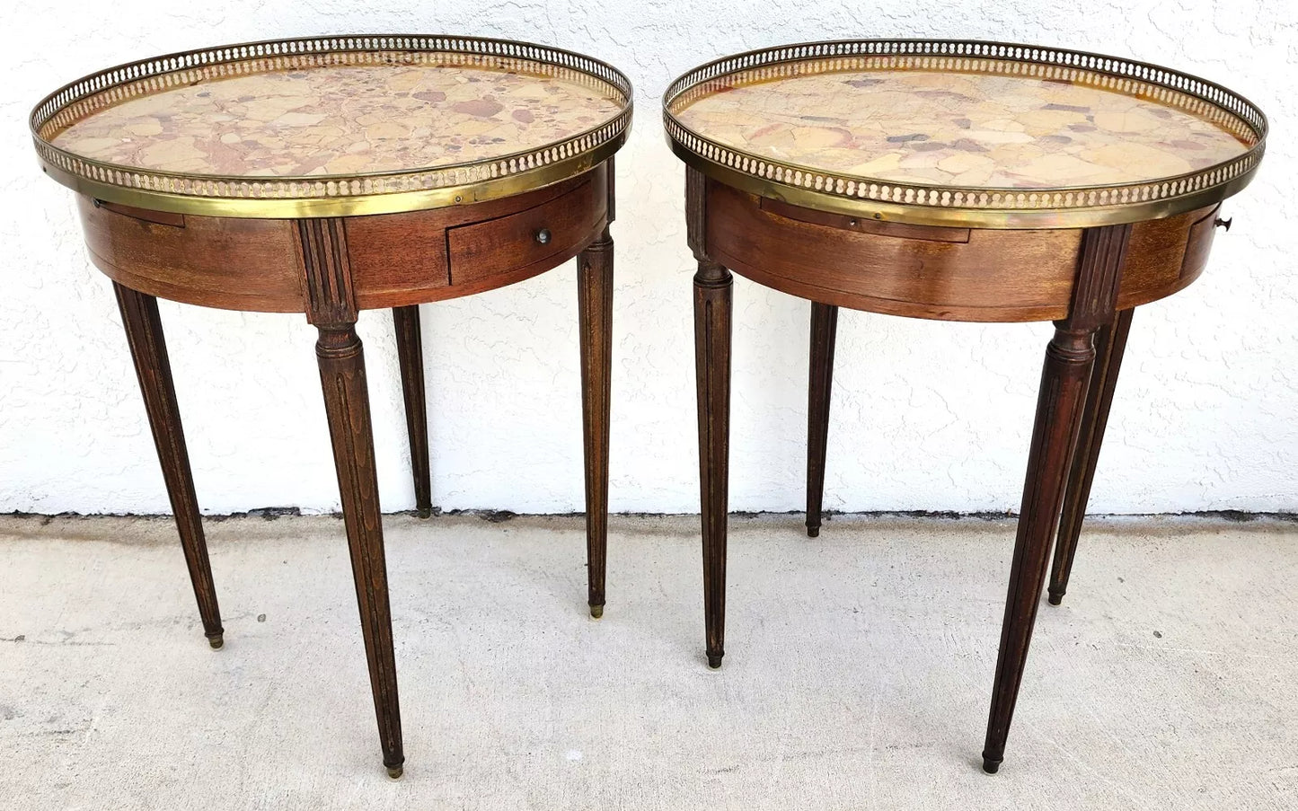 FRENCH BOUILLOTTE TABLES WITH BRECHE D'ALEP MARBLE TOPS Pair