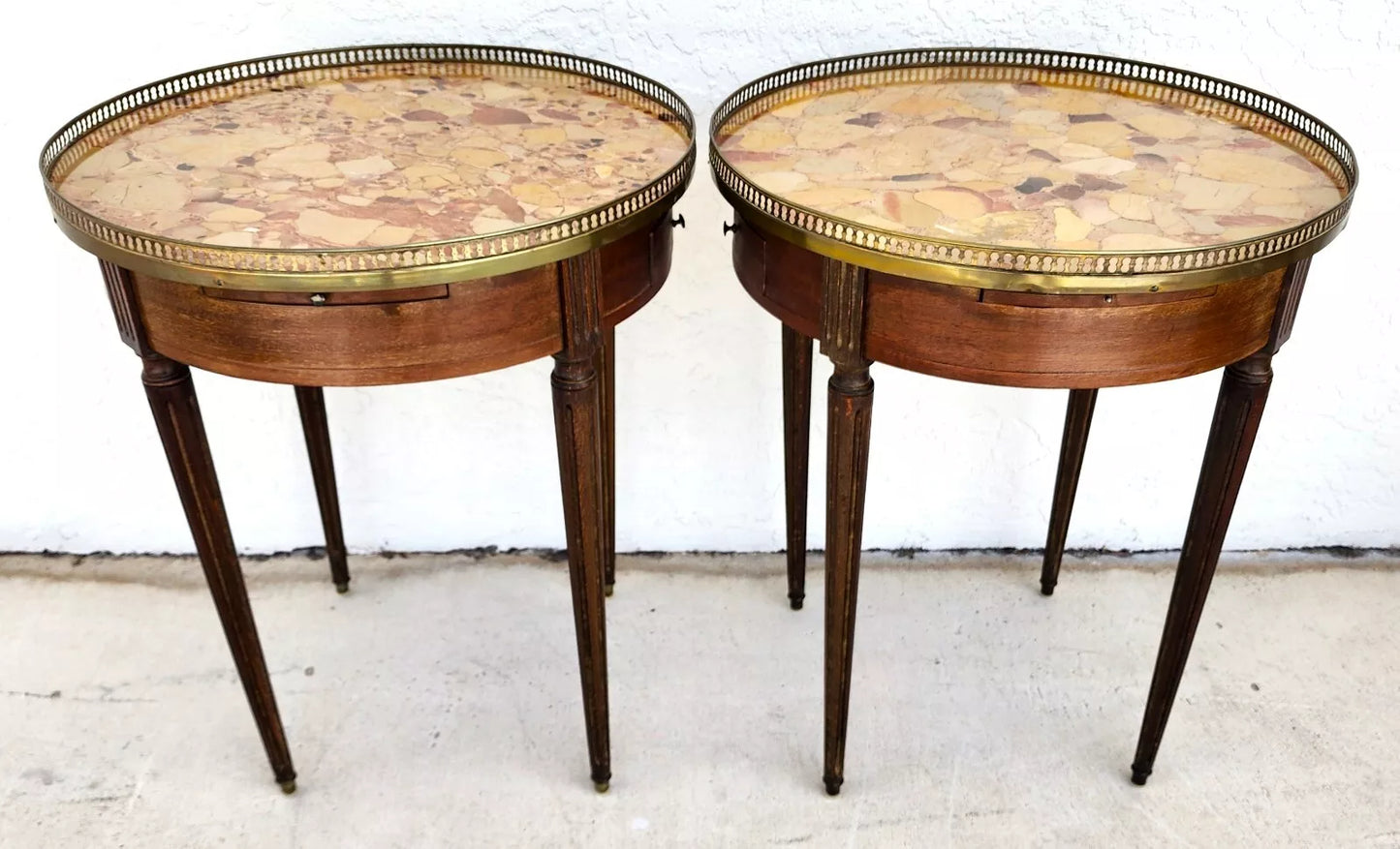 FRENCH BOUILLOTTE TABLES WITH BRECHE D'ALEP MARBLE TOPS Pair