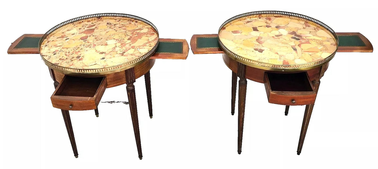 FRENCH BOUILLOTTE TABLES WITH BRECHE D'ALEP MARBLE TOPS Pair
