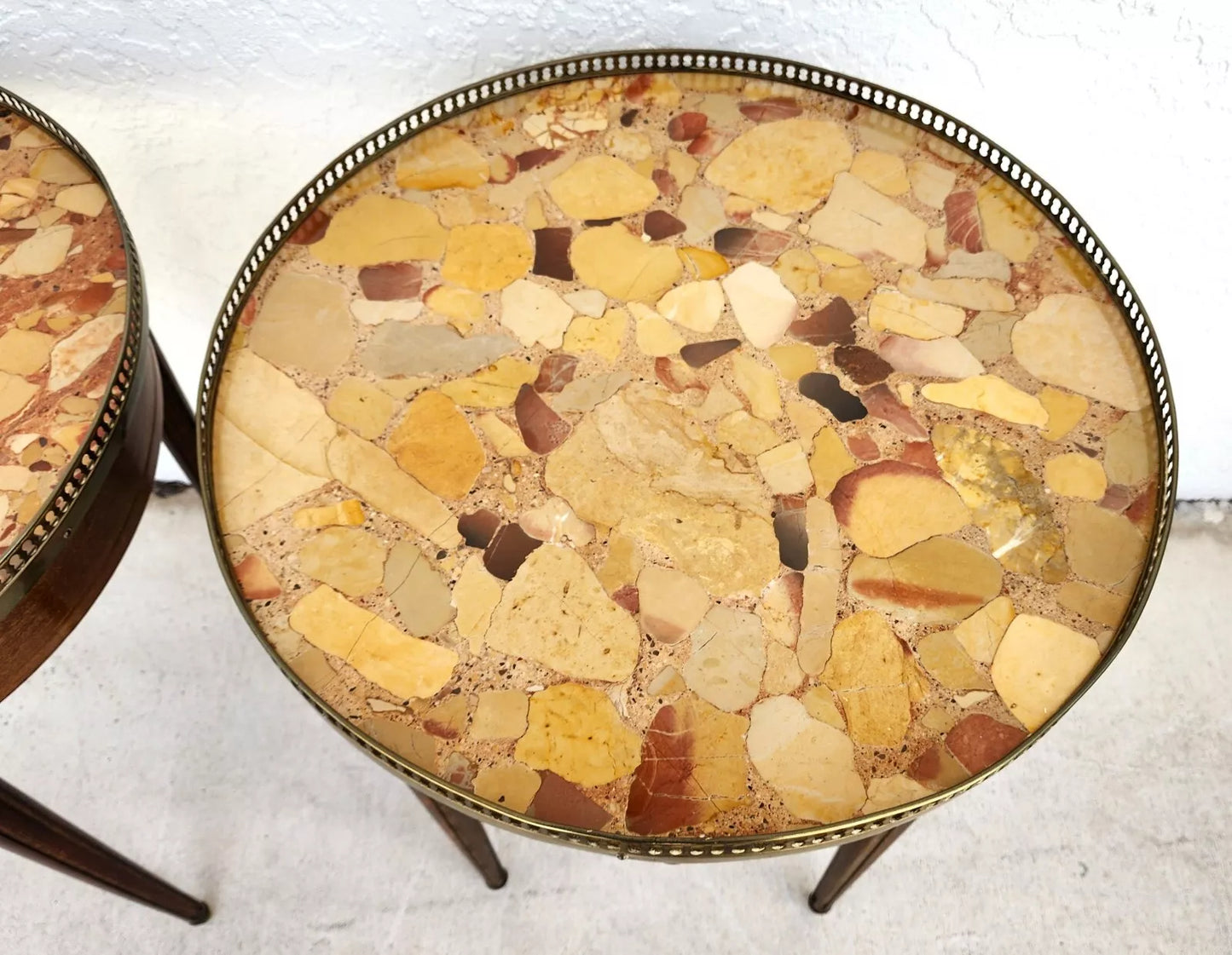 FRENCH BOUILLOTTE TABLES WITH BRECHE D'ALEP MARBLE TOPS Pair