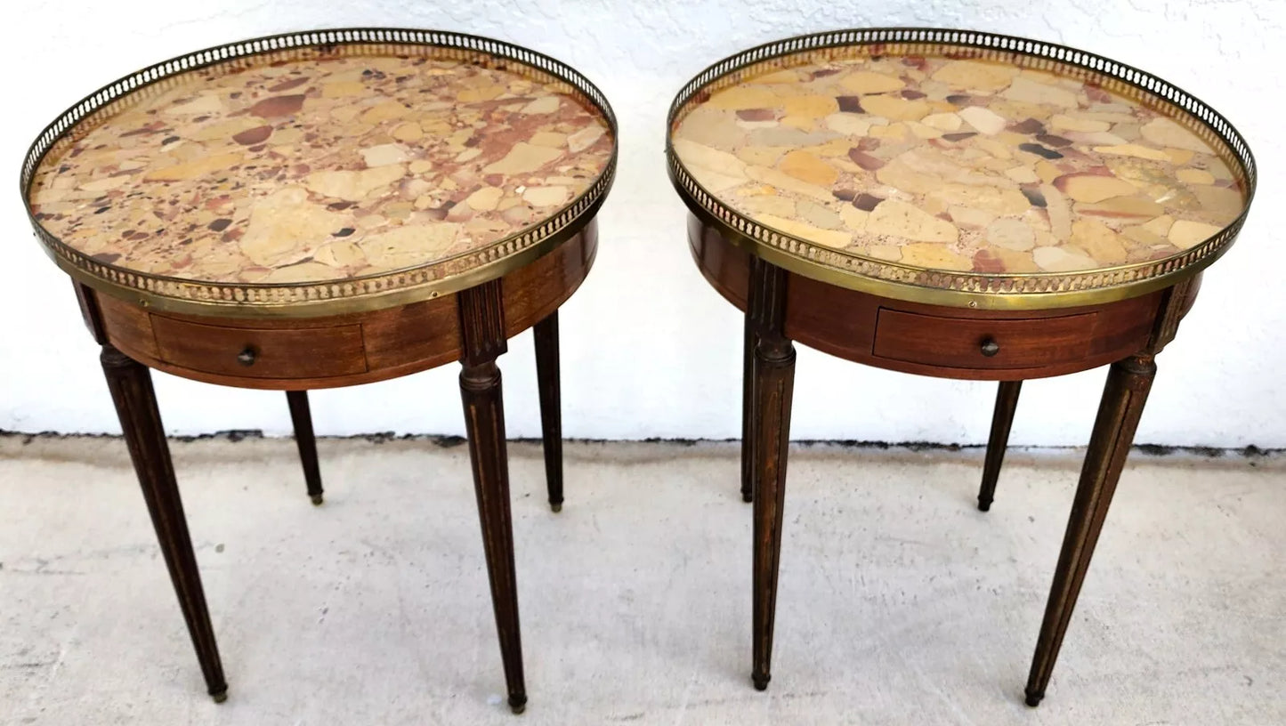 FRENCH BOUILLOTTE TABLES WITH BRECHE D'ALEP MARBLE TOPS Pair