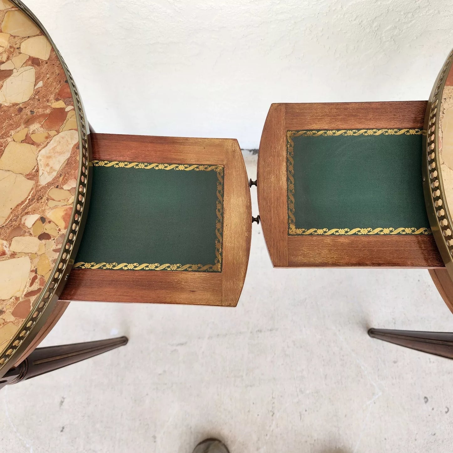 FRENCH BOUILLOTTE TABLES WITH BRECHE D'ALEP MARBLE TOPS Pair