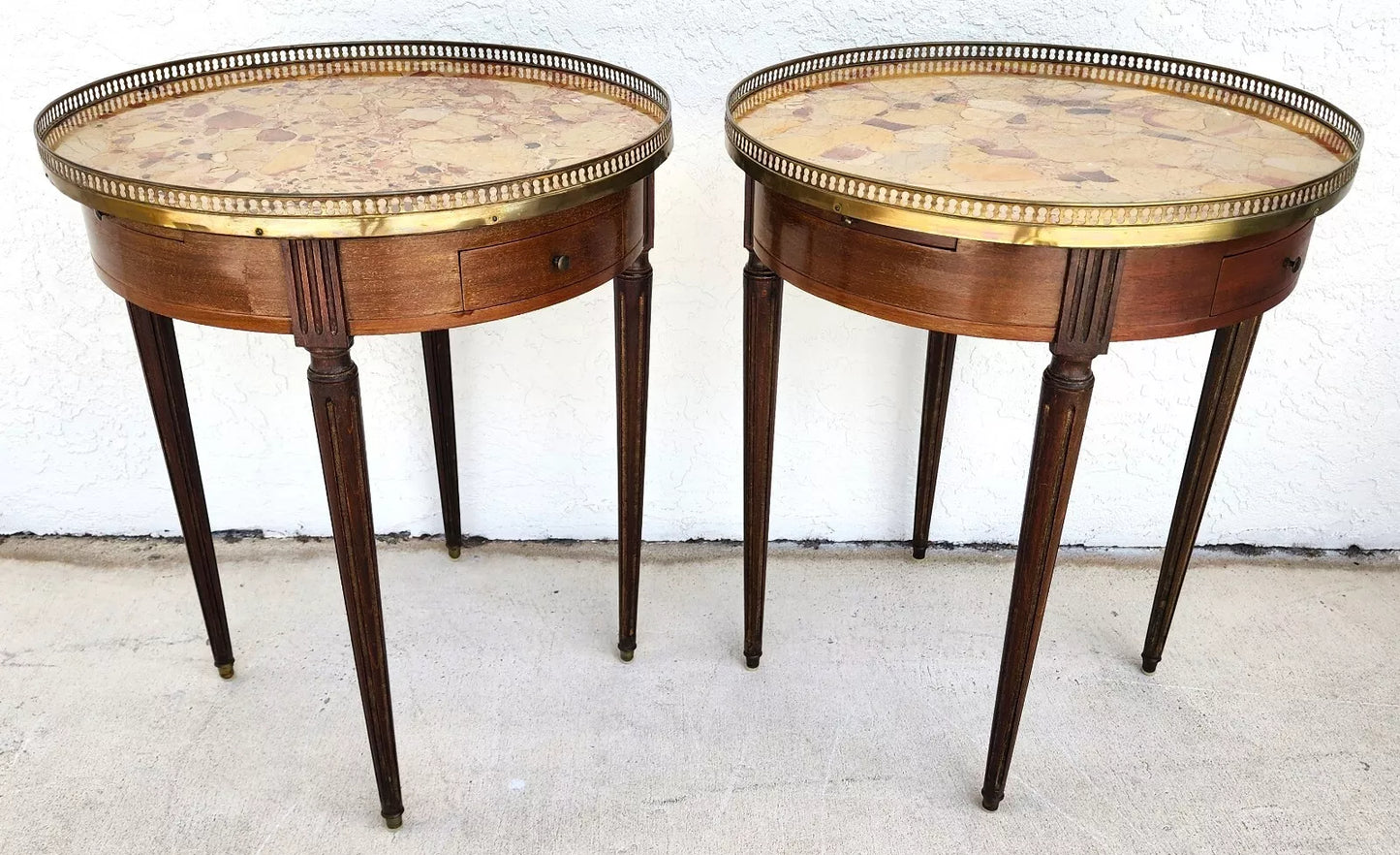 FRENCH BOUILLOTTE TABLES WITH BRECHE D'ALEP MARBLE TOPS Pair