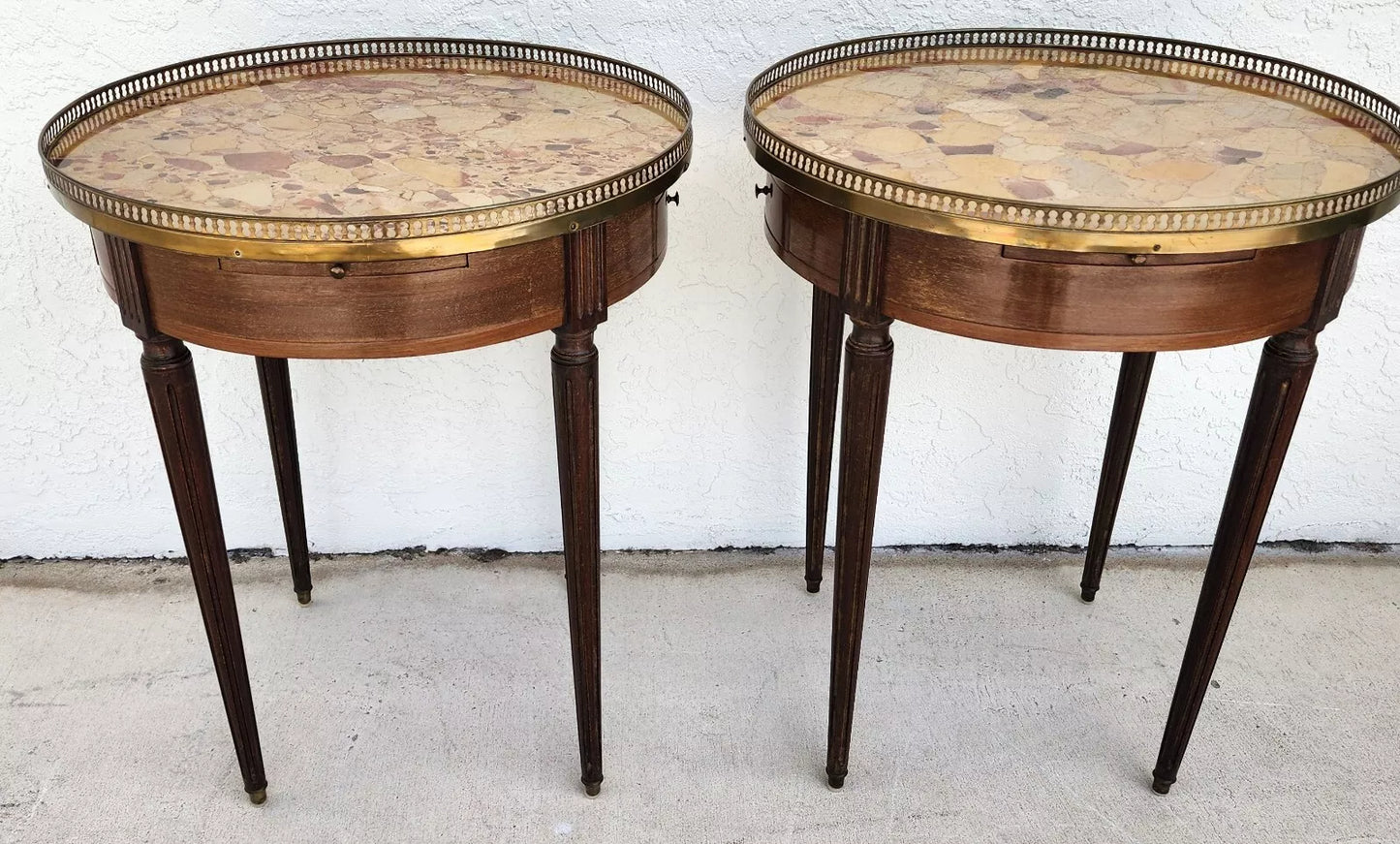 FRENCH BOUILLOTTE TABLES WITH BRECHE D'ALEP MARBLE TOPS Pair