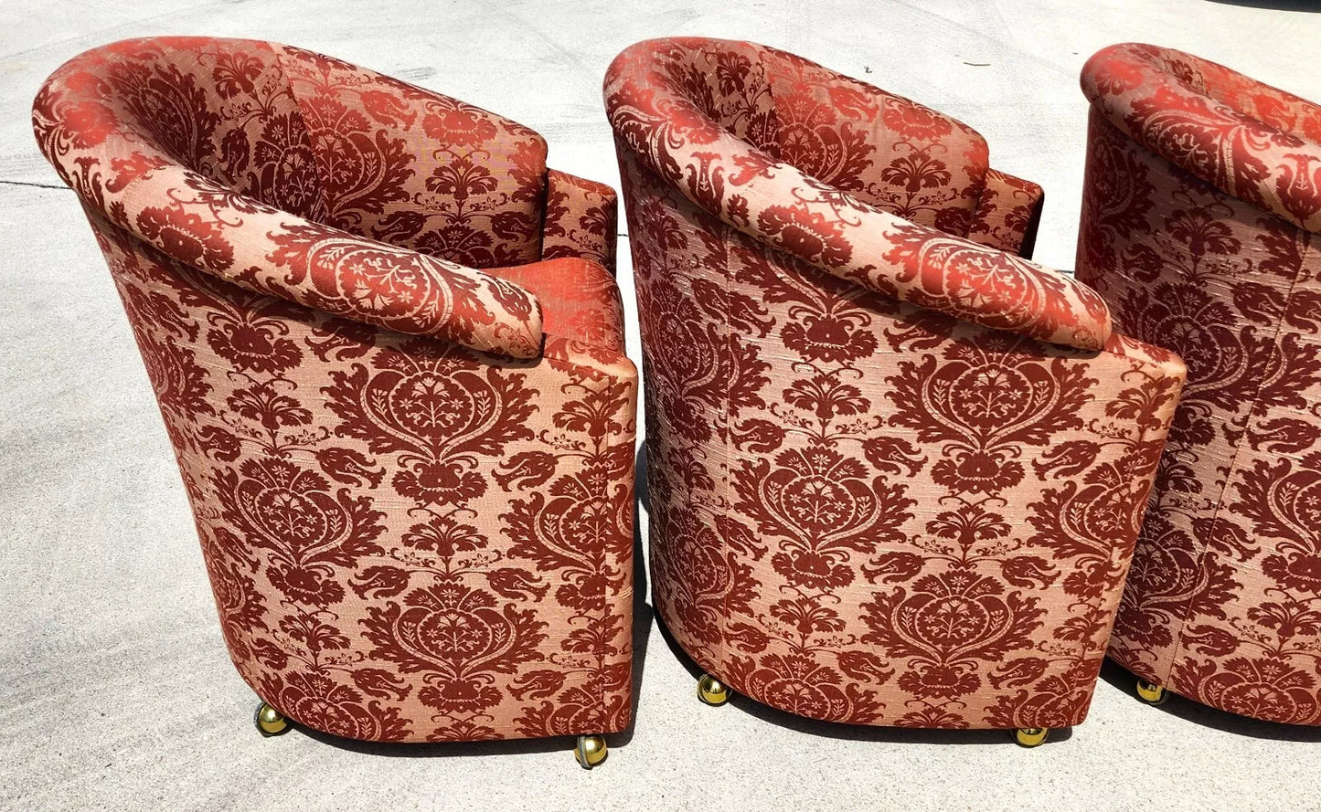 Silk Rolling Dining Game Chairs Damask Set of 4