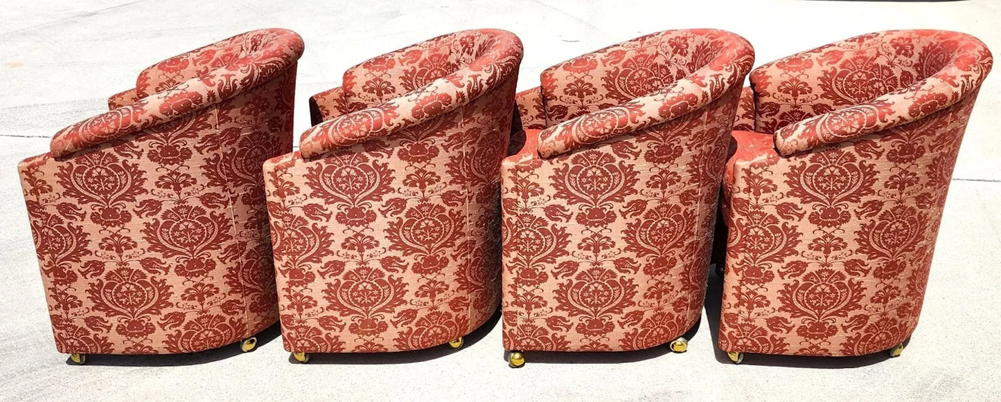 Silk Rolling Dining Game Chairs Damask Set of 4
